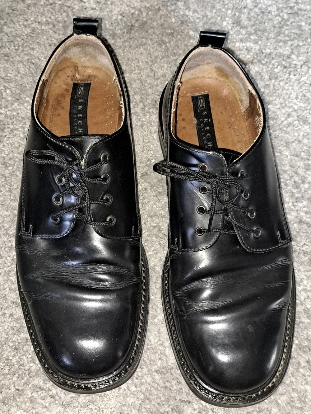 Vintage Skechers Echo Men’s Black Leather Laced Oxfords Made In Italy Size 10